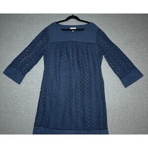 Crown & Ivy | Women's Navy Blue Burnout 100% Cotton Eyelets Mini Dress | 8P